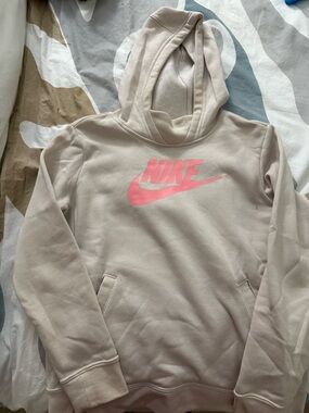Nike Women’s Beige Hoodie with Pink Logo